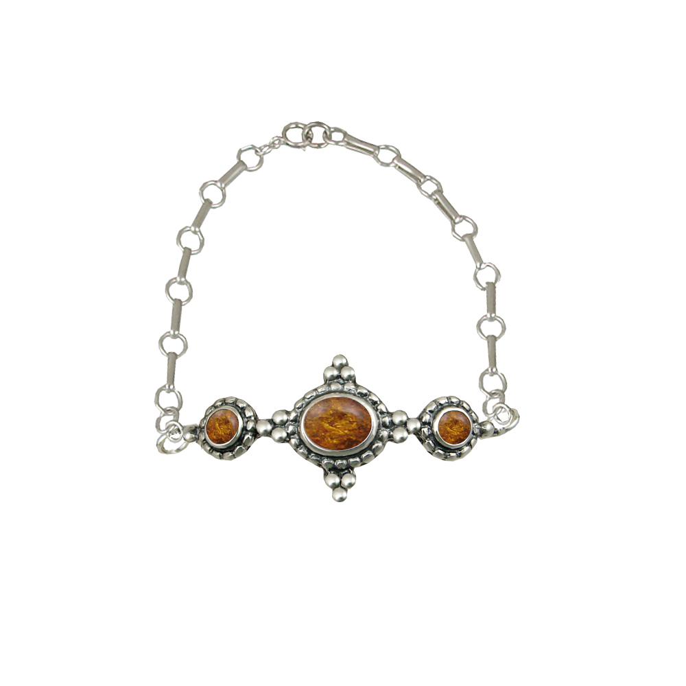 Sterling Silver Gemstone Adjustable Chain Bracelet With Amber